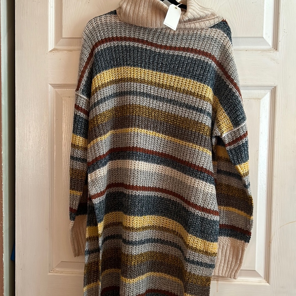 NWT Together turtleneck sweater dress. Multi color striped M/L